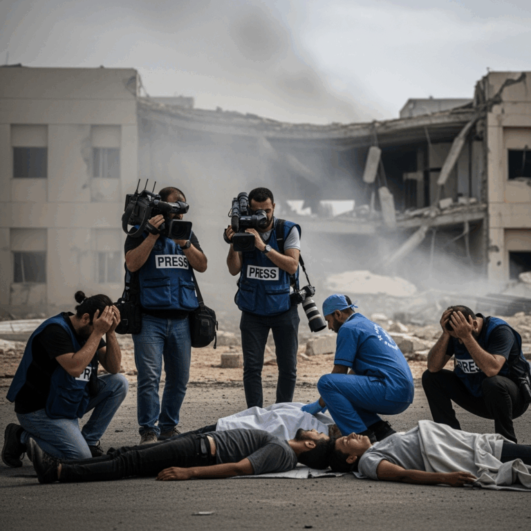 Illustration for: Israeli Strike on Gaza Hospital Kills 15, Including Journalists