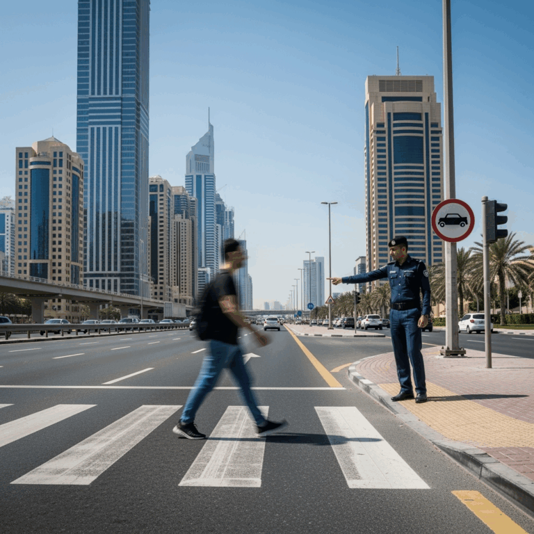 Illustration for: UAE Enforces Stricter Jaywalking Penalties