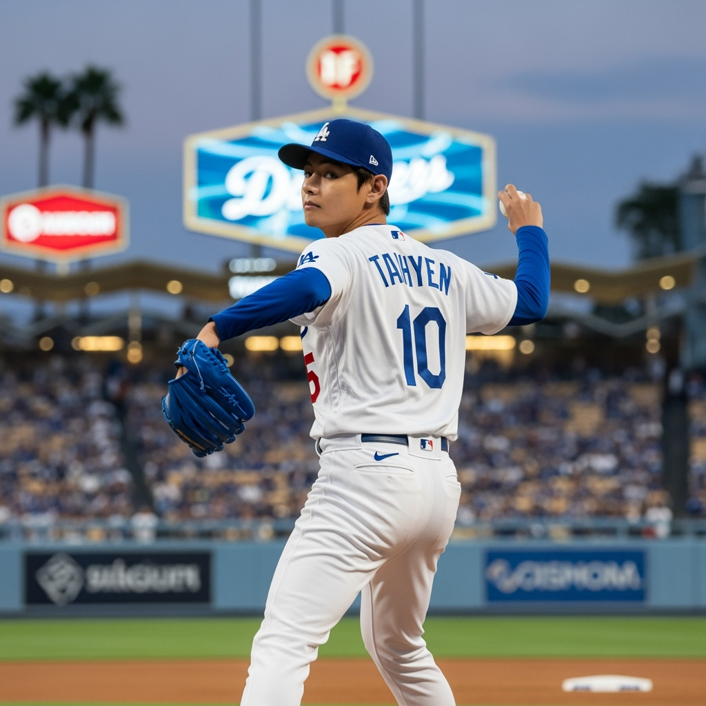 Illustration for: BTS V Shines at Dodgers Game with First Pitch