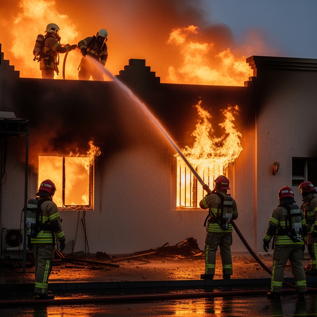 Illustration for: Firefighting Efforts in Muscat, Oman