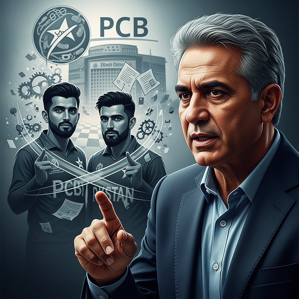Illustration for: Rashid Latif Defends Babar and Rizwan Amid PCB Politics