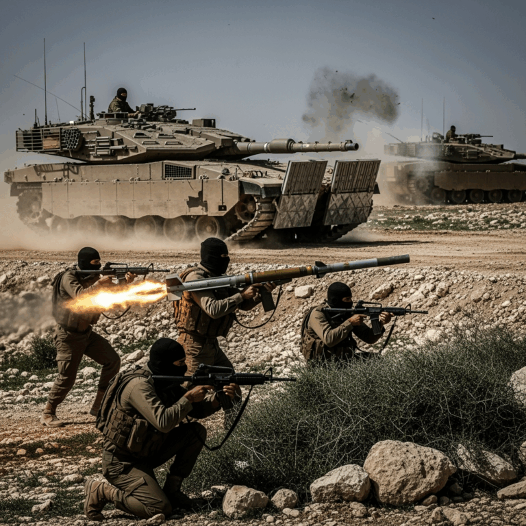 Illustration for: Qassam Brigade's Tactical Assault on Israeli Tanks