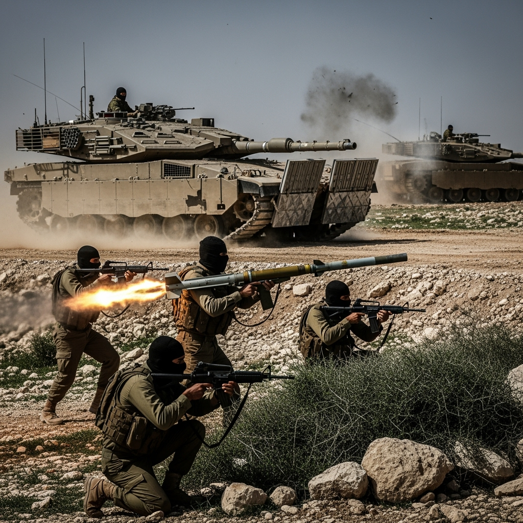 Illustration for: Qassam Brigade's Tactical Assault on Israeli Tanks