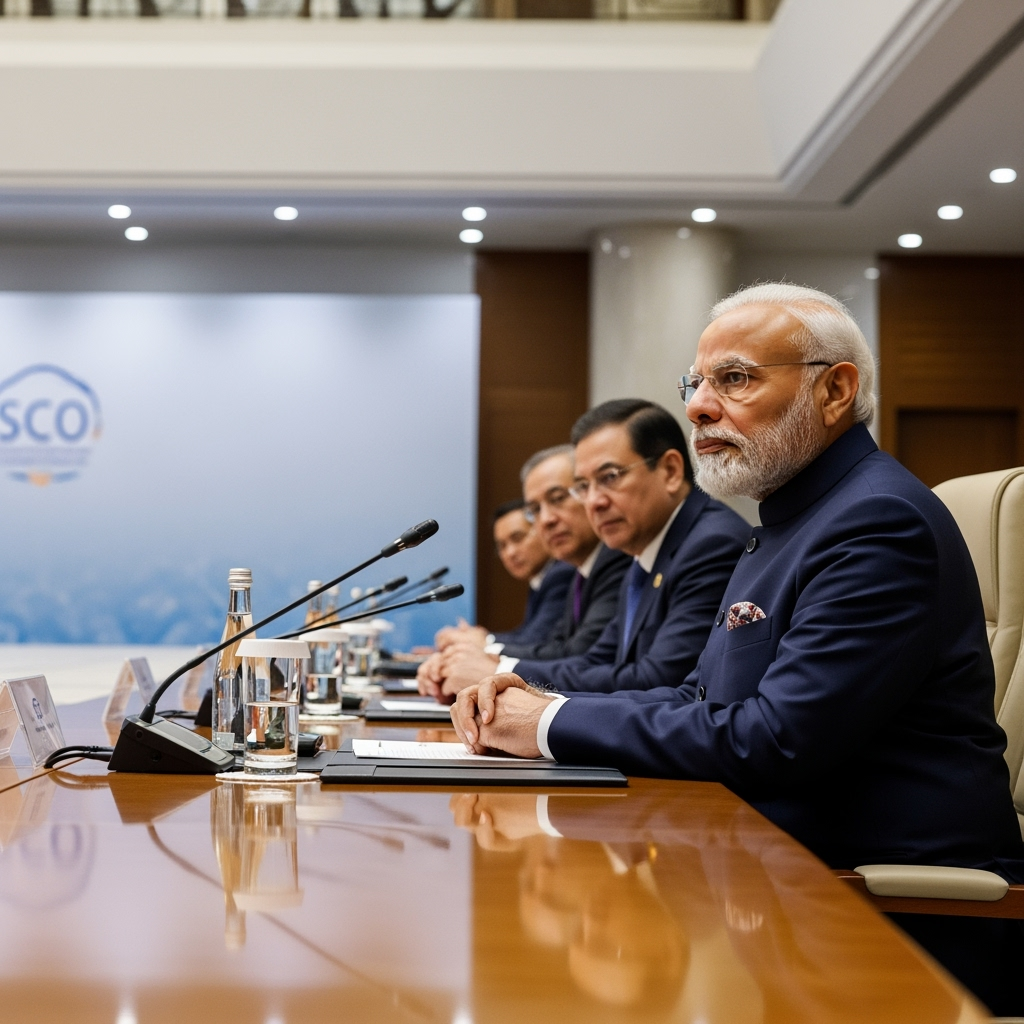 Illustration for: Modi Attends SCO Summit Amid Growing Global Tensions