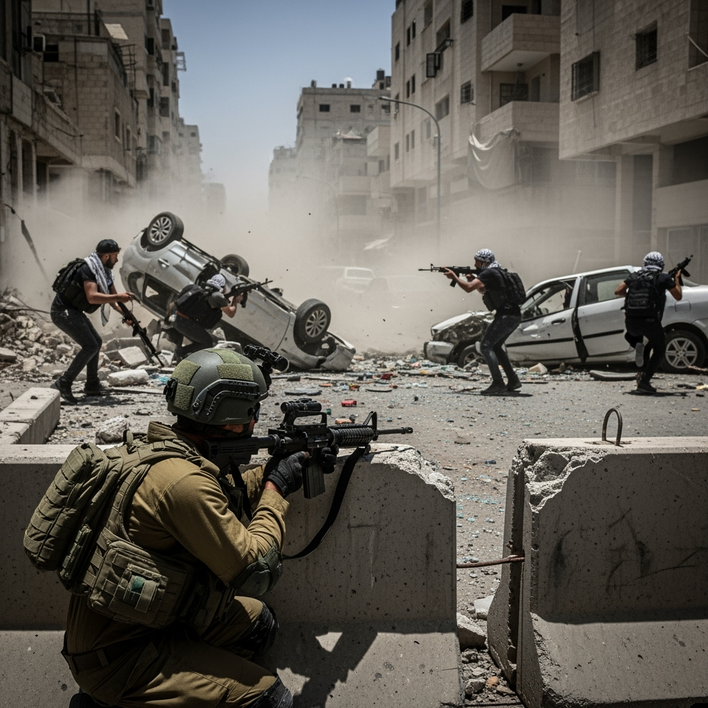 Illustration for: Intense Clashes Between Israeli Army and Palestinian Fighters