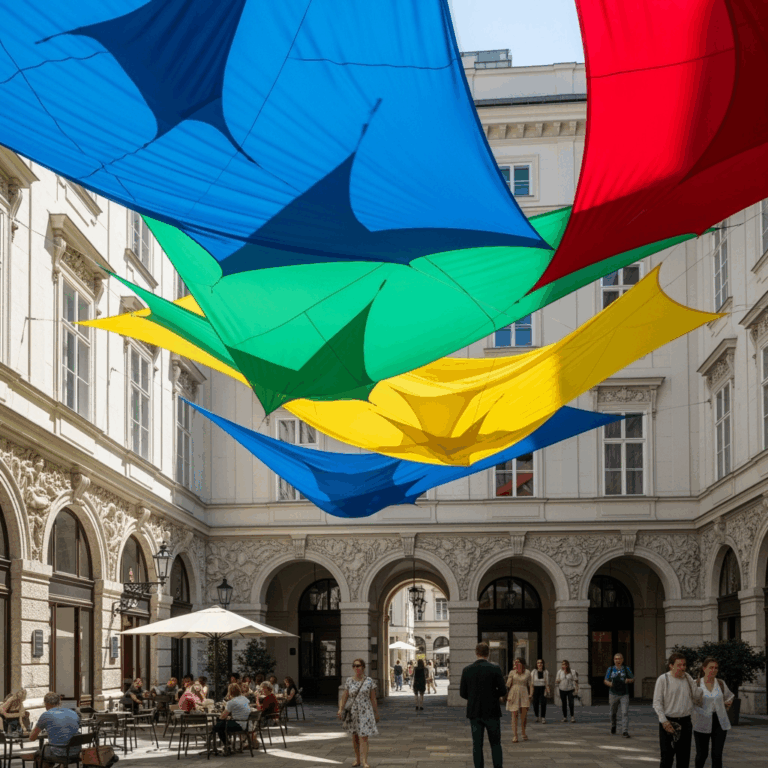 Illustration for: Colorful Art Lowers Heat in Vienna Courtyard