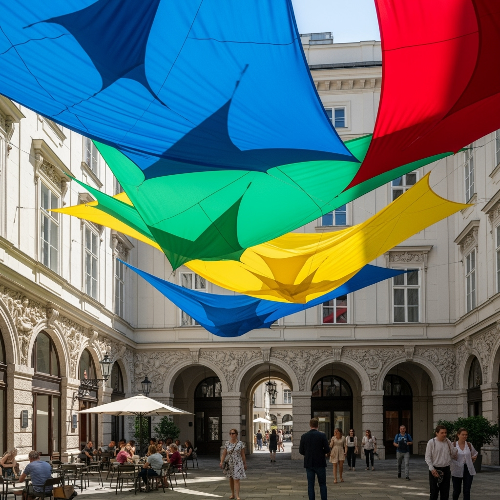 Illustration for: Colorful Art Lowers Heat in Vienna Courtyard