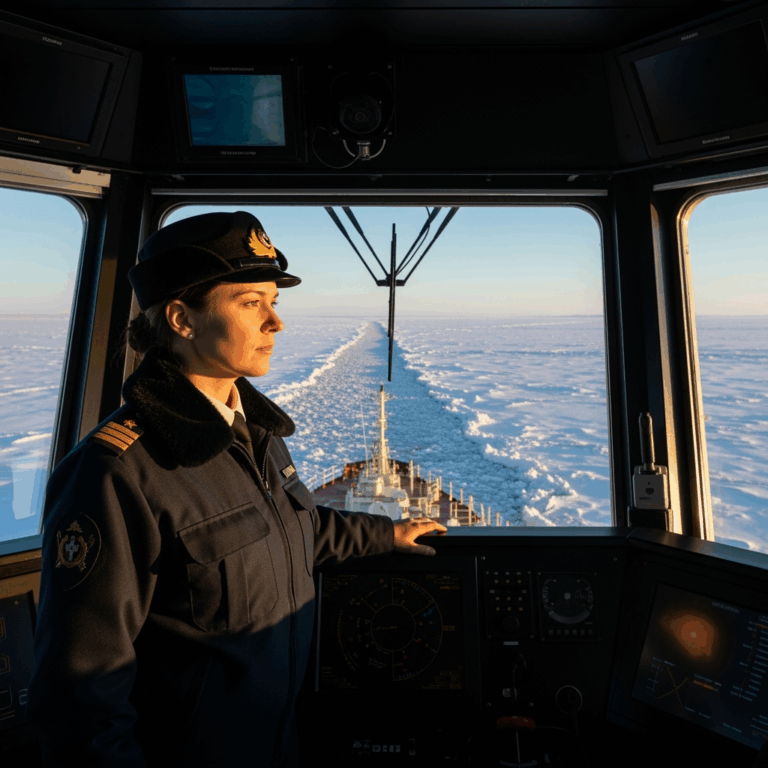Illustration for: First Woman Leads Nuclear Icebreaker