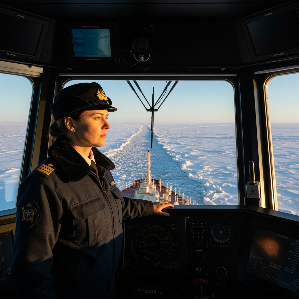 Illustration for: First Woman Leads Nuclear Icebreaker