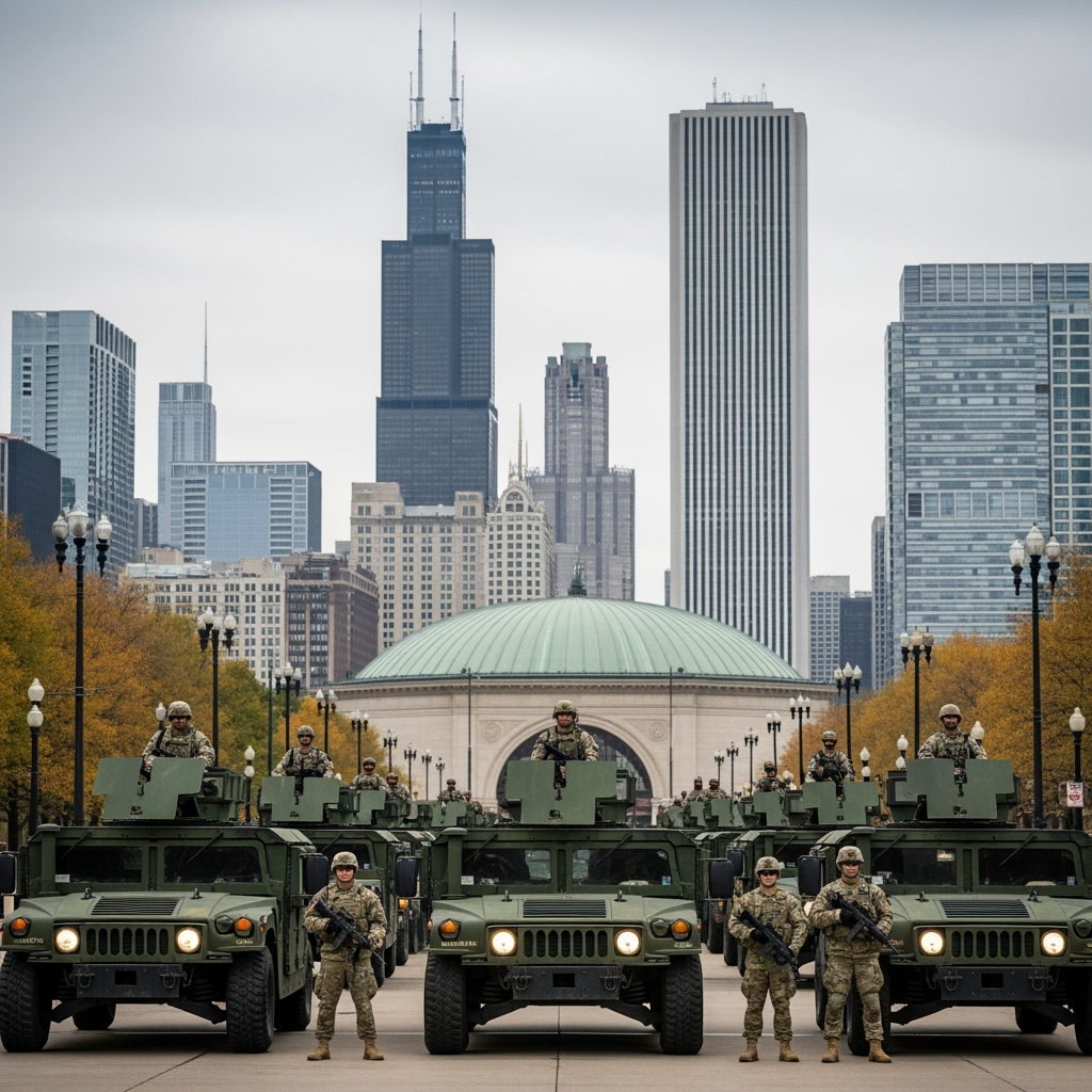 Illustration for: Pentagon Plans Military Deployment in Chicago