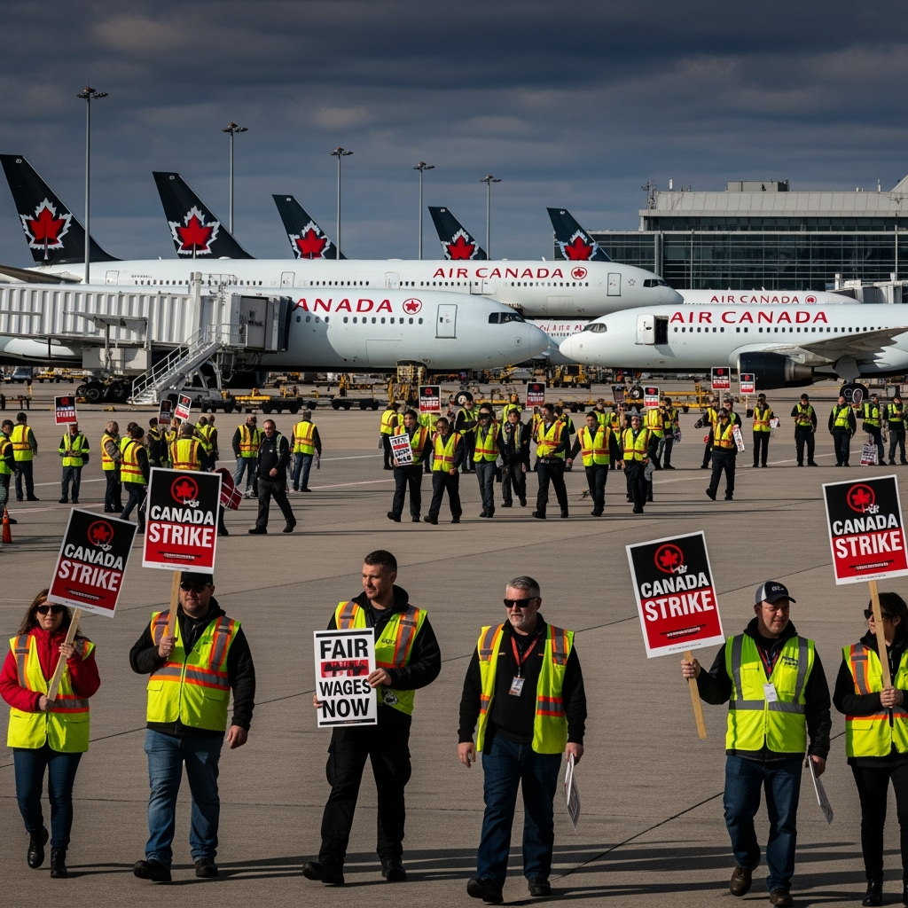 Illustration for: Air Canada Strike Grounds Fleet Amid Labor Dispute