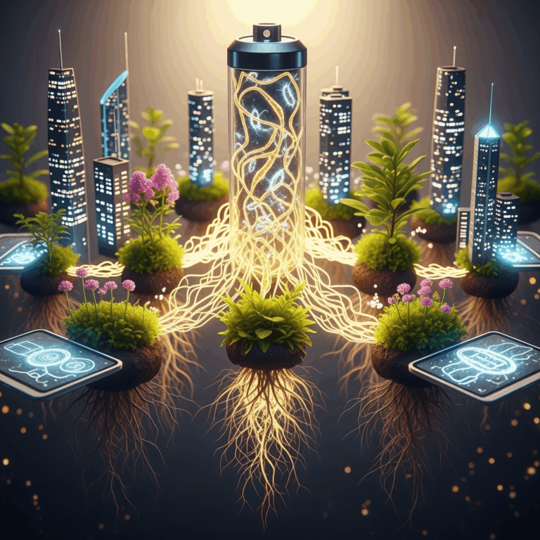 Illustration for: Bio-Batteries: Microbes and Plants Powering the Future