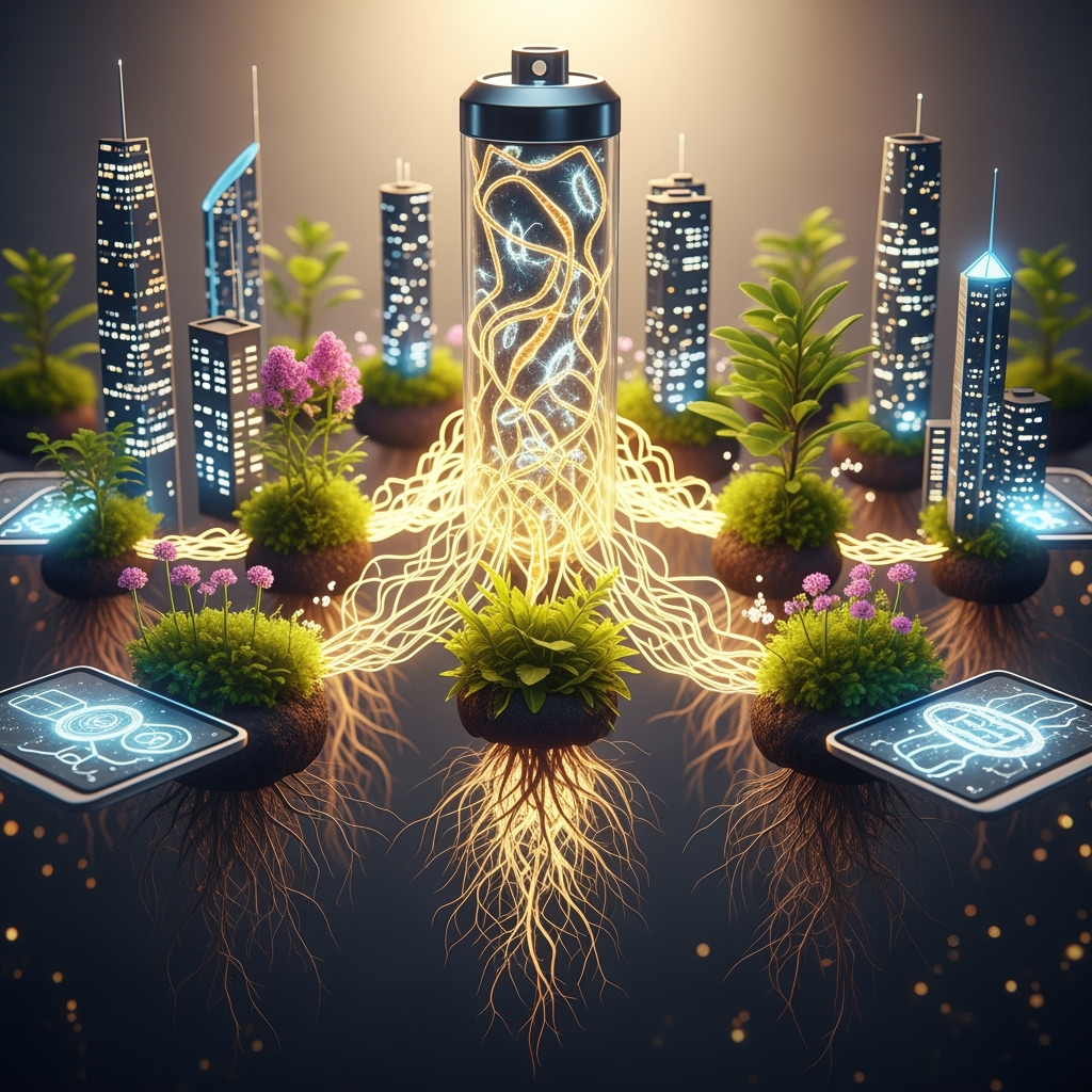 Illustration for: Bio-Batteries: Microbes and Plants Powering the Future