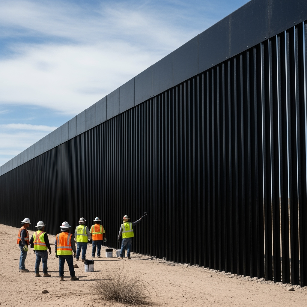 Illustration for: Trump's Black Paint Policy for Border Wall