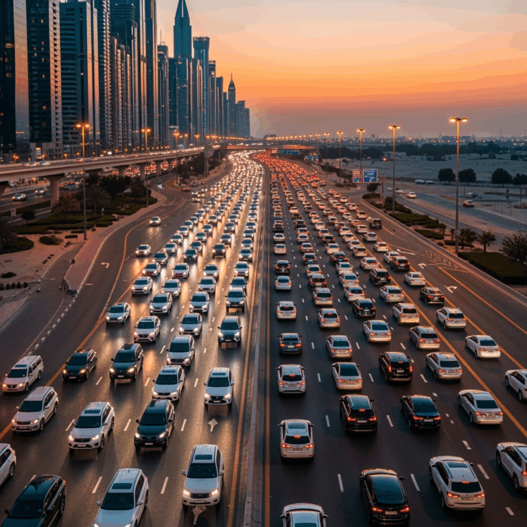 Illustration for: UAE Traffic Surge as Residents Return from Vacations