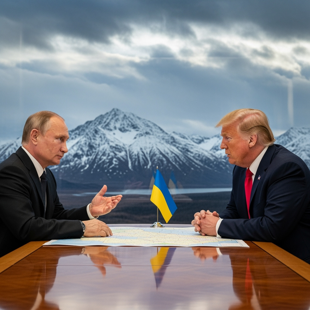 Illustration for: Putin and Trump to Discuss Ukraine Crisis in Alaska