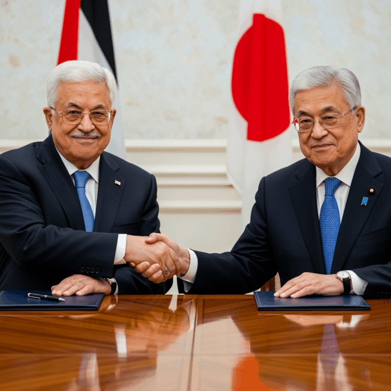 Illustration for: Abbas on Peace and Reconstruction with Japan's Envoy