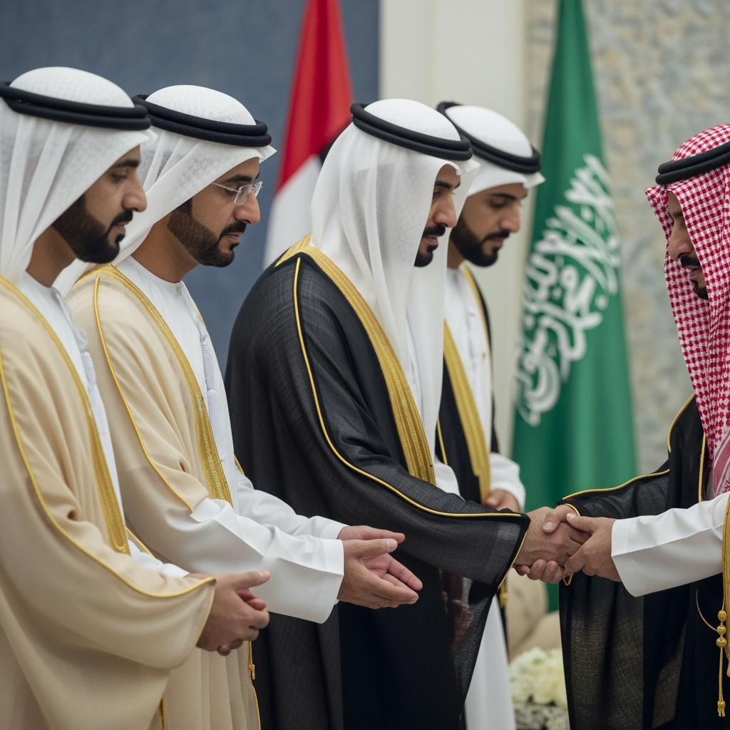 Illustration for: تعازي قادة الإمارات لملك السعودية بوفاة والدة الأمير