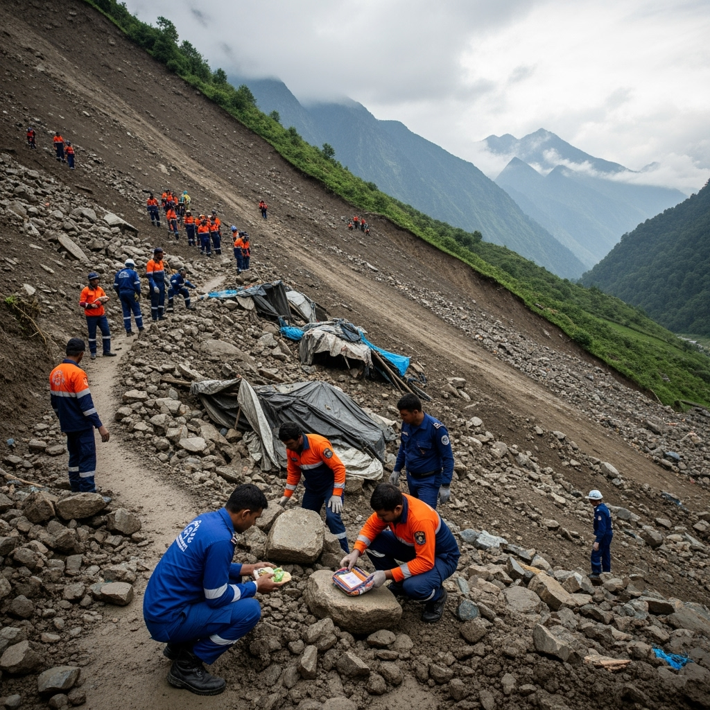 Illustration for: Landslide Kills 30 on Hindu Pilgrimage Route in India