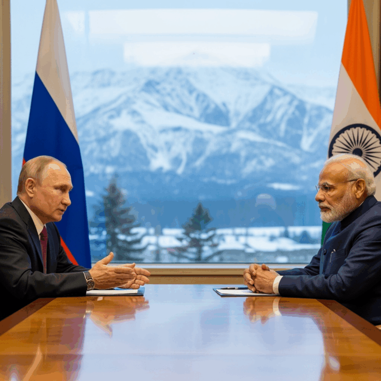 Illustration for: Putin and Modi Discuss Alaska Summit Outcomes