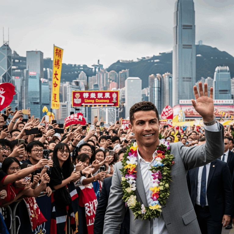 Illustration for: Ronaldo's Heroic Welcome in Hong Kong