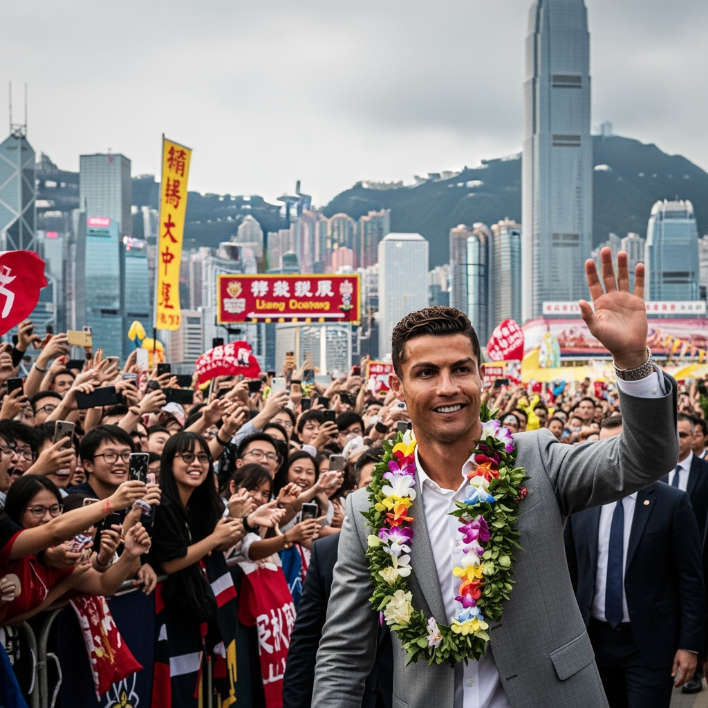 Illustration for: Ronaldo's Heroic Welcome in Hong Kong