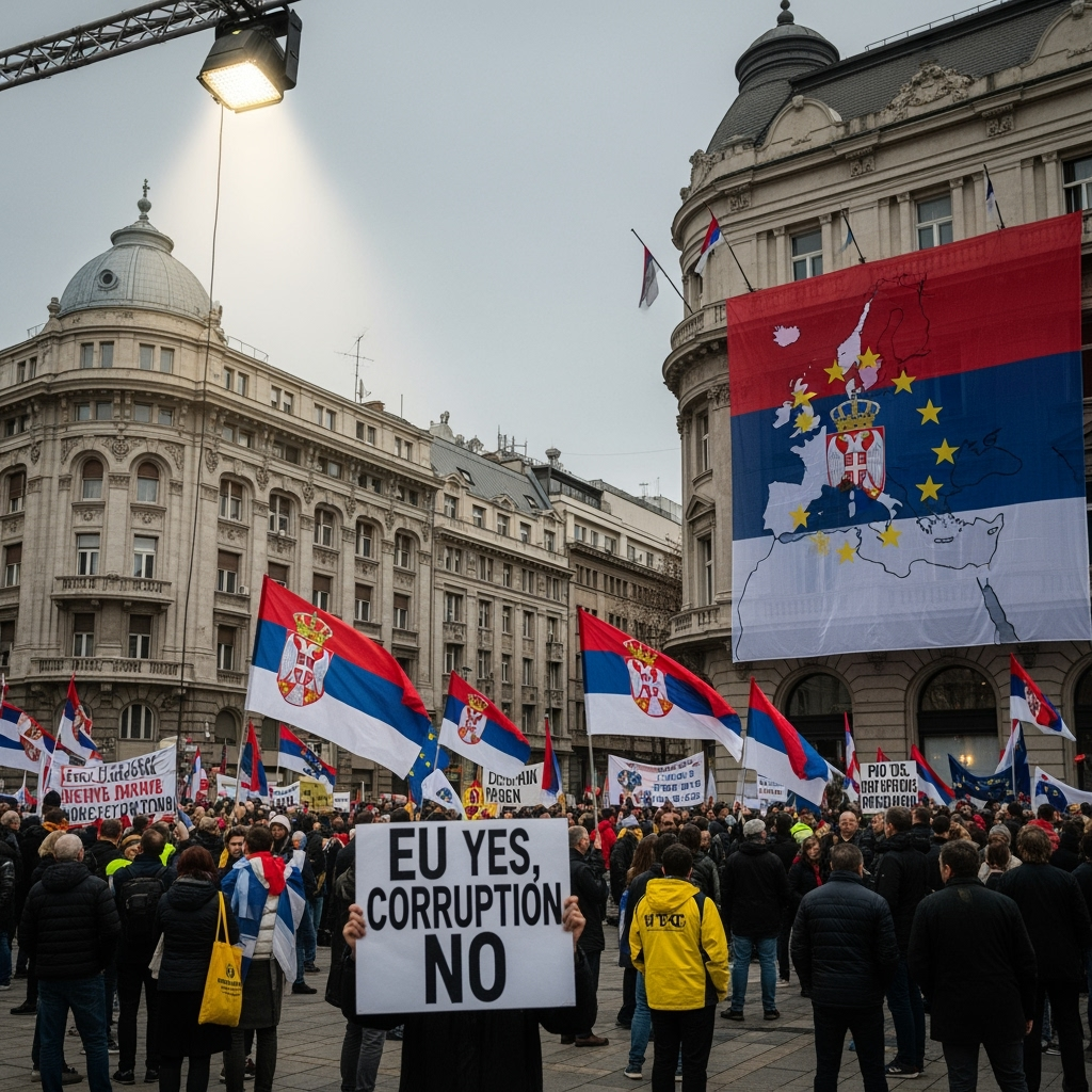 Illustration for: Protests in Serbia and EU Promotion Concerns