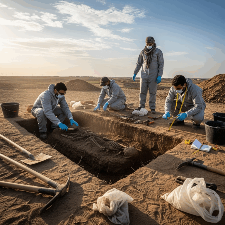 Illustration for: Iraq Begins Excavation of Mass Grave Near Mosul