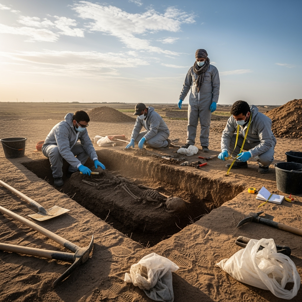 Illustration for: Iraq Begins Excavation of Mass Grave Near Mosul