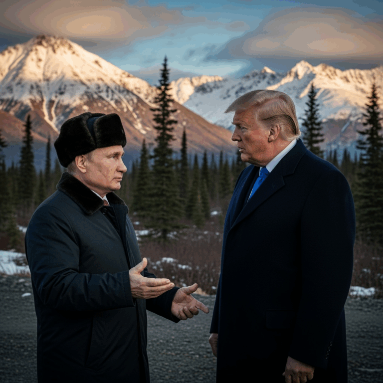 Illustration for: Putin and Trump Discuss Ukraine Crisis in Alaska
