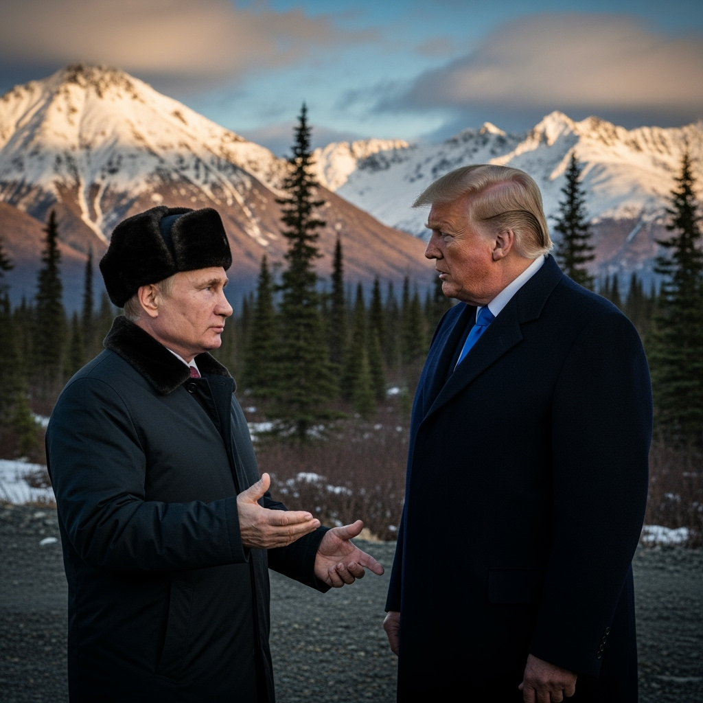 Illustration for: Putin and Trump Discuss Ukraine Crisis in Alaska