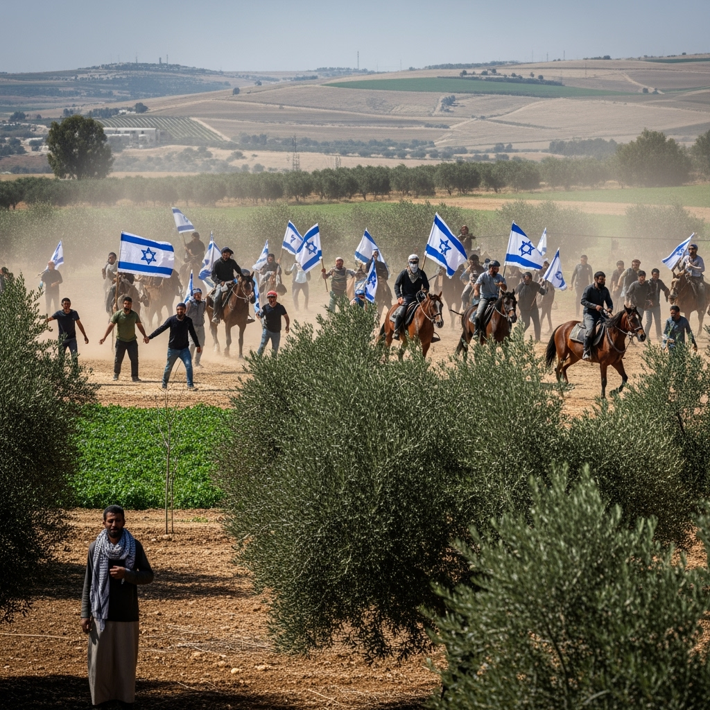 Illustration for: Israeli Settlers Storm Palestinian Plains
