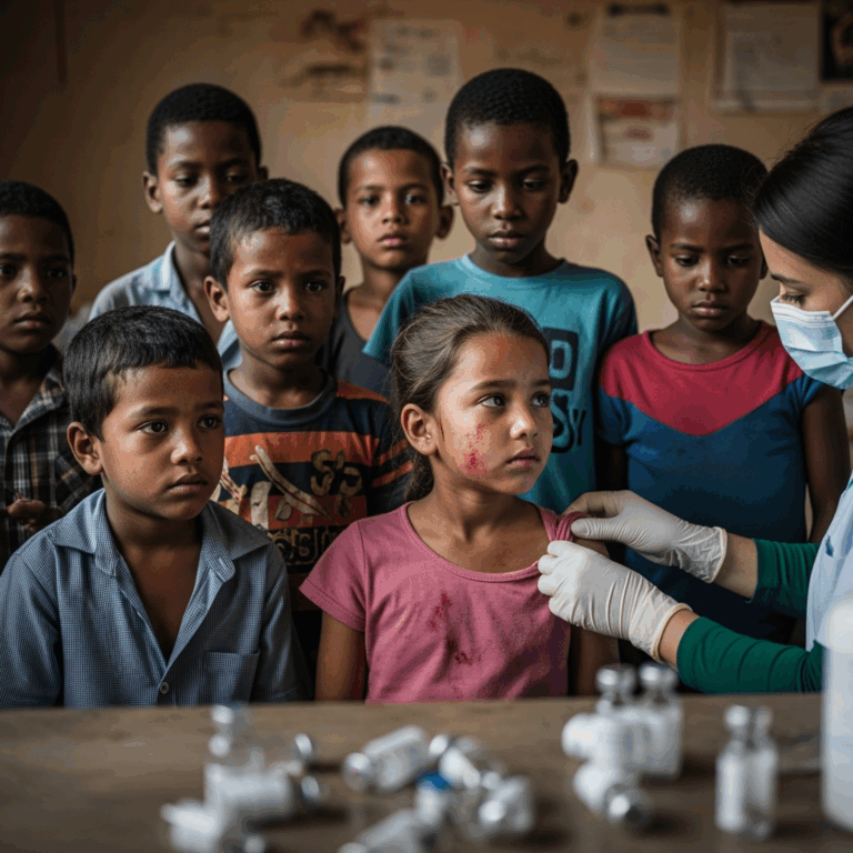 Illustration for: UN Reports Measles Outbreak Due to Low Vaccination