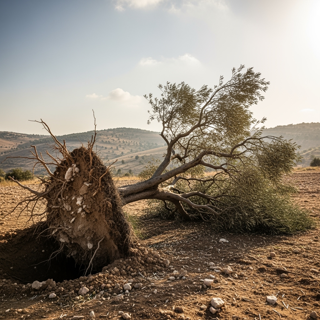 Illustration for: Olive Trees Uprooted in West Bank Amid Rising Tensions