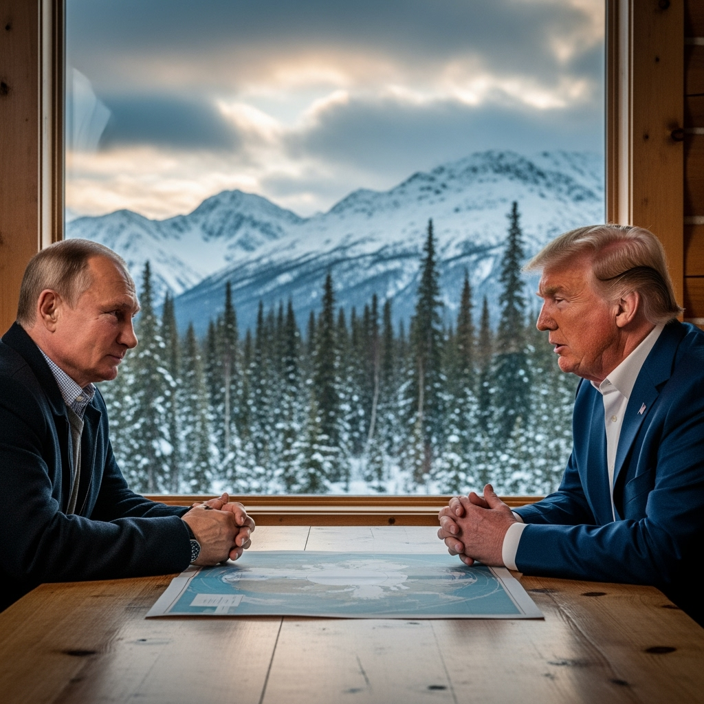 Illustration for: Key Putin-Trump Meeting in Alaska