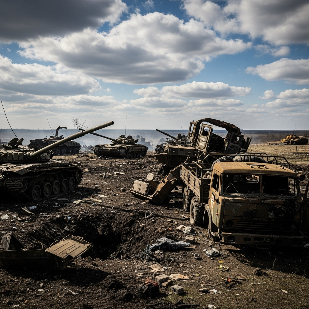 Illustration for: Russian Strikes Destroy Military Vehicles