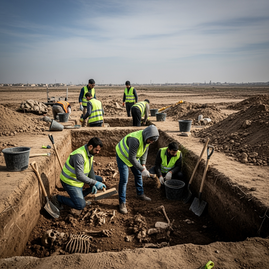 Illustration for: Excavation Begins at Mass Grave Near Mosul