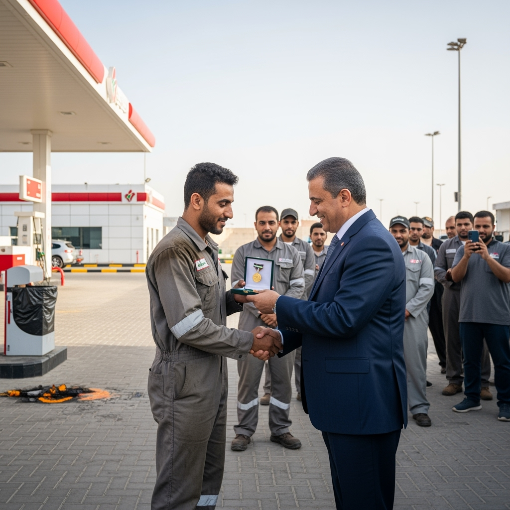 Illustration for: Saudi Hero Awarded for Averting Fuel Station Disaster
