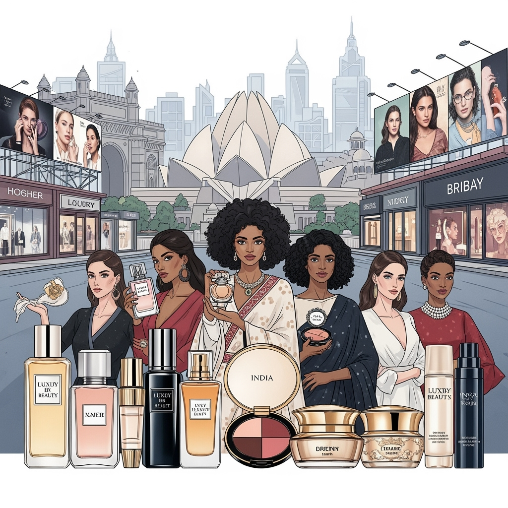 Illustration for: India: Emerging Hub for Global Luxury Beauty Brands