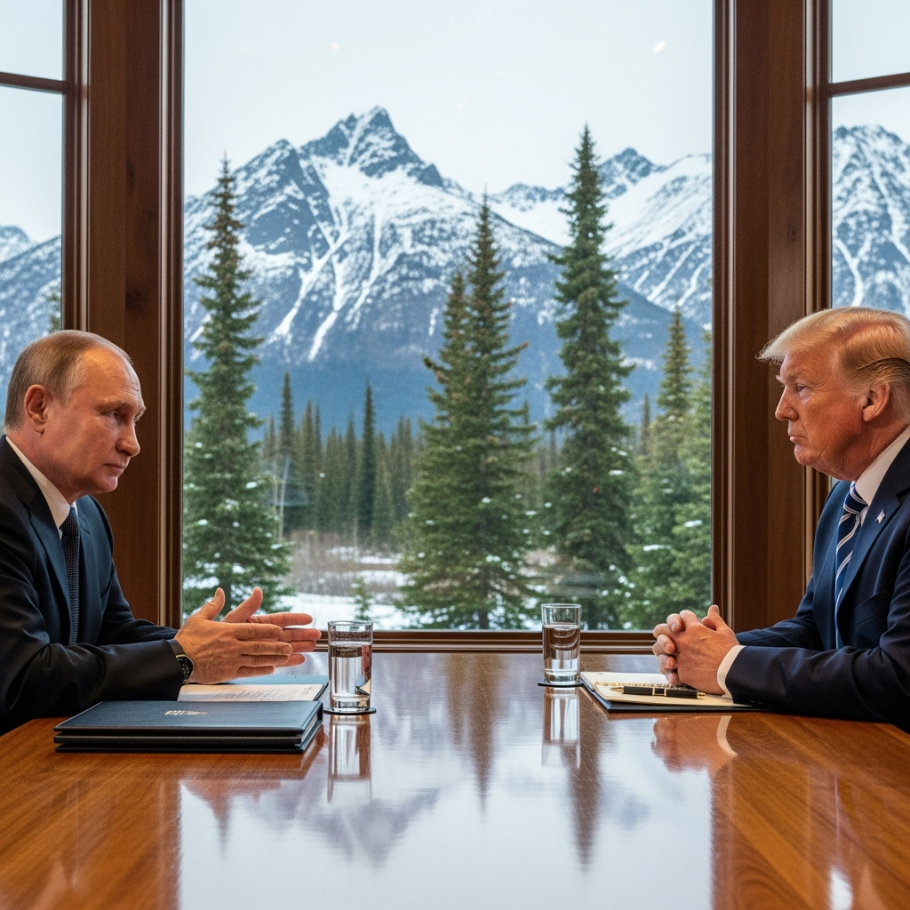 Illustration for: Putin-Trump Meeting in Alaska: Key Discussions