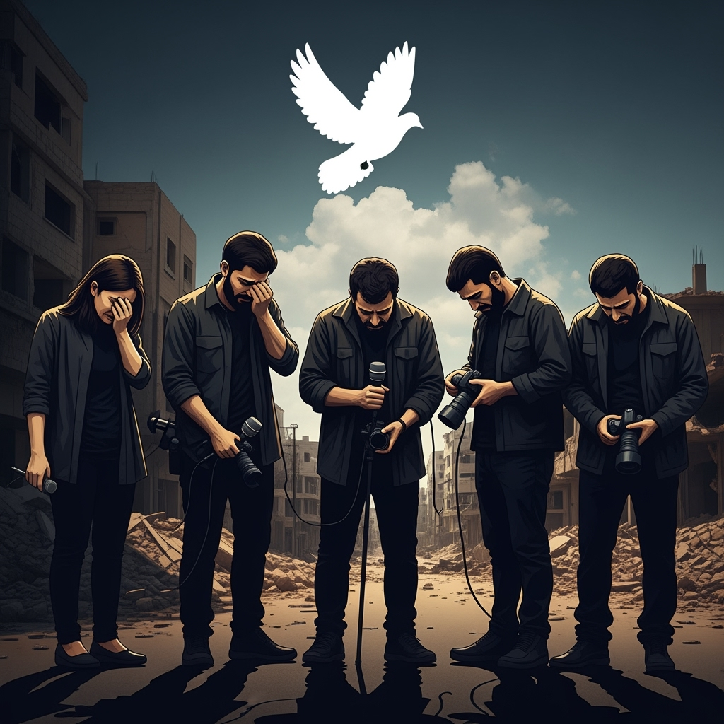 Illustration for: الحزن على صحفيي الجزيرة الخمسة في غزة