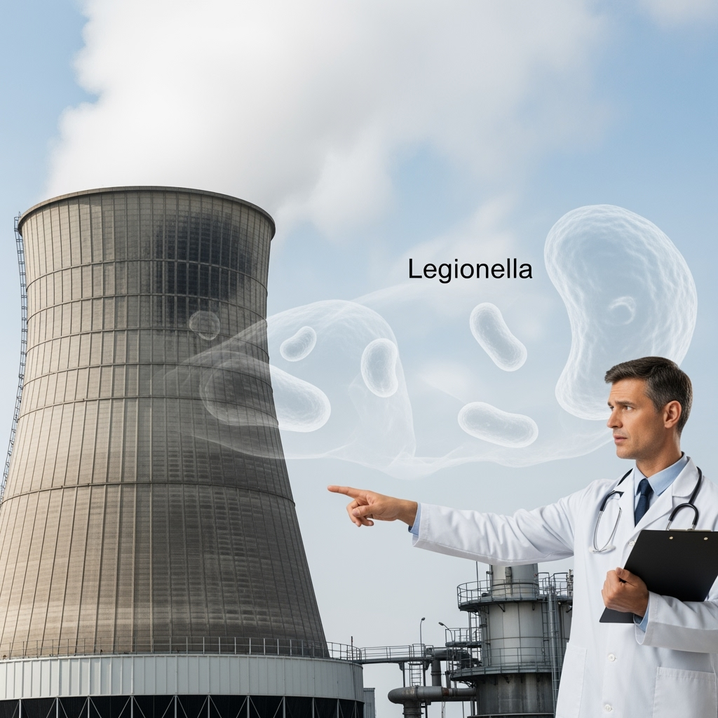 Illustration for: Legionnaires' Disease Outbreak Traced to Cooling Towers
