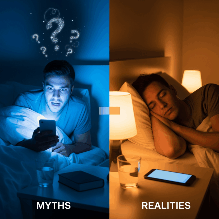 Illustration for: The Impact of Blue Light on Sleep: Myths and Realities