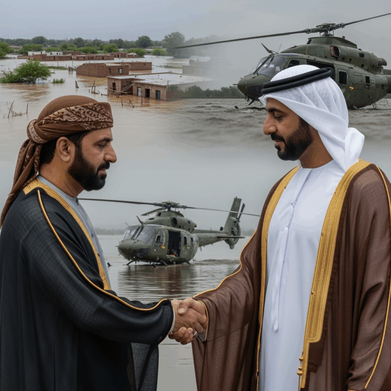 Illustration for: الإمارات تقدم التعازي لباكستان في ضحايا الفيضانات والمروحية