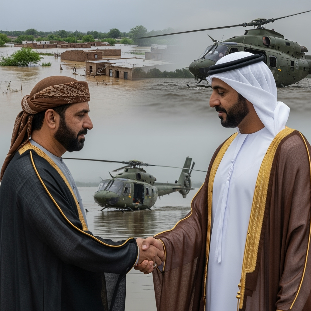 Illustration for: الإمارات تقدم التعازي لباكستان في ضحايا الفيضانات والمروحية