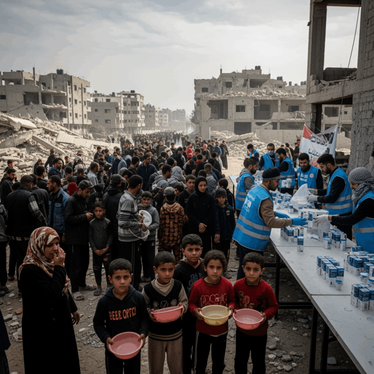 Illustration for: Humanitarian Aid Crisis in Gaza Escalates
