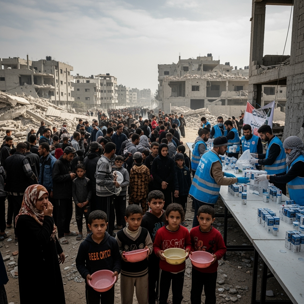 Illustration for: Humanitarian Aid Crisis in Gaza Escalates