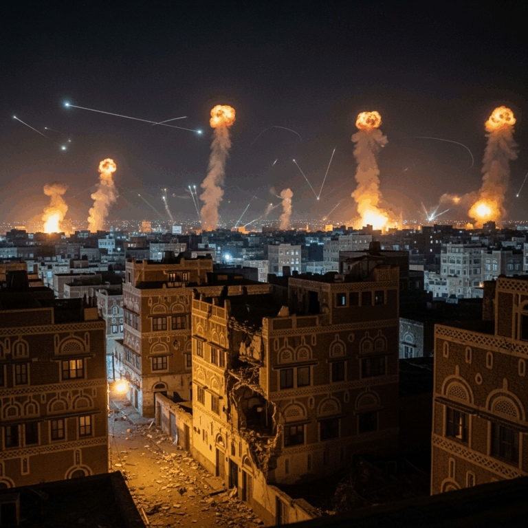 Illustration for: Escalation in Sanaa Amid Israeli Airstrikes