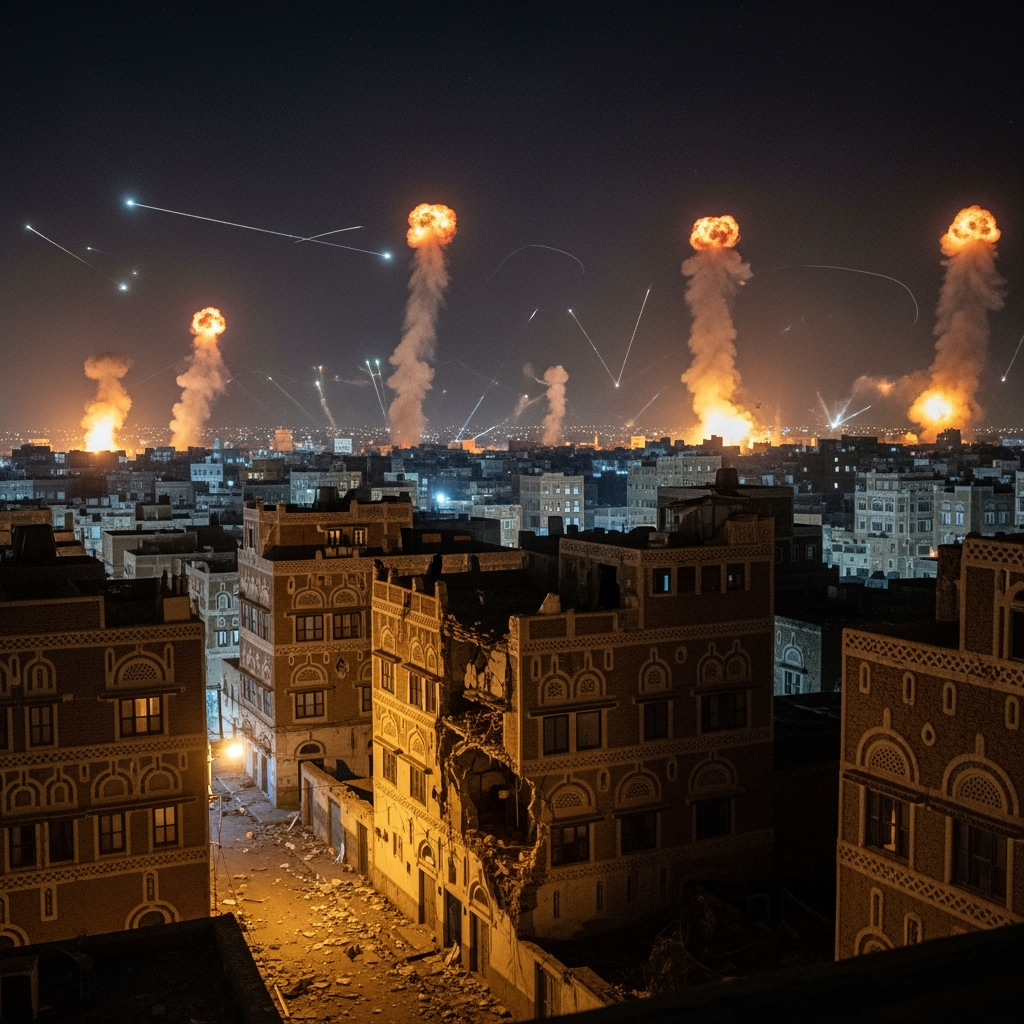 Illustration for: Escalation in Sanaa Amid Israeli Airstrikes