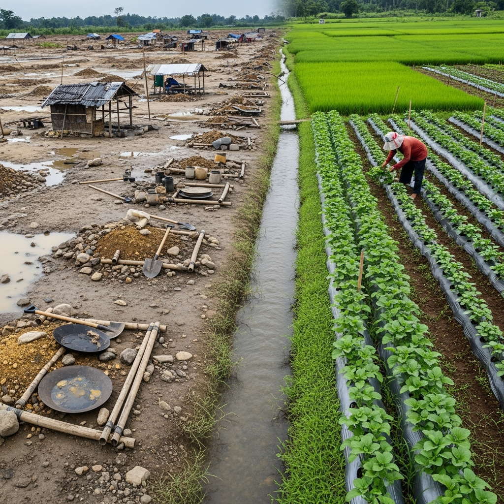 Illustration for: Citorek Kidul: Transition from Gold Mining to Farming
